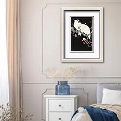 «Два какаду и цветок сливы» в интерьере спальни в стиле прованс с синими деталями