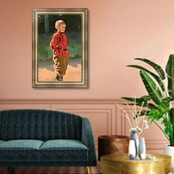 «Этюд мальчика 1890-е» в интерьере гостиной с розовым диваном