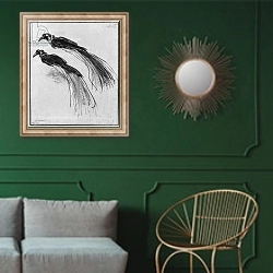 «Birds 8» в интерьере классической гостиной с зеленой стеной над диваном
