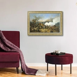 «Штурм крепости Нотебург 11 октября 1702 года. 1846» в интерьере гостиной в бордовых тонах