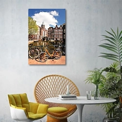 «Голландия. Амстердам 10» в интерьере современной гостиной с желтым креслом