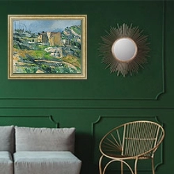 «Houses in the Provence: The Riaux Valley near L'Estaque, c.1833» в интерьере классической гостиной с зеленой стеной над диваном
