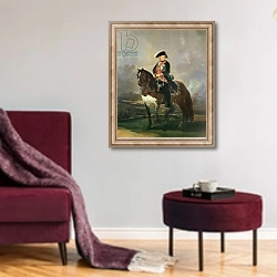 «Equestrian portrait of King Carlos IV, 1800-1801» в интерьере гостиной в бордовых тонах