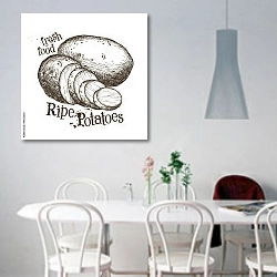 «Иллюстрация с нарезанным картофелем» в интерьере светлой кухни над обеденным столом