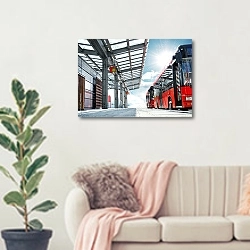 «Автовокзал» в интерьере современной светлой гостиной над диваном