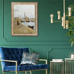 «San Giorgio Maggiore from the Zattere, Venice,» в интерьере в классическом стиле с зеленой стеной