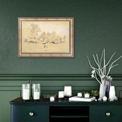 «Landscape» в интерьере прихожей в зеленых тонах над комодом