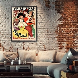 «Amélie Diéterle aux Folies Bergère» в интерьере гостиной в стиле лофт с кирпичной стеной