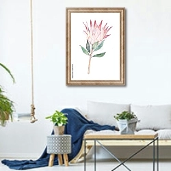 «Экзотический акварельный цветок» в интерьере гостиной в скандинавском стиле над диваном