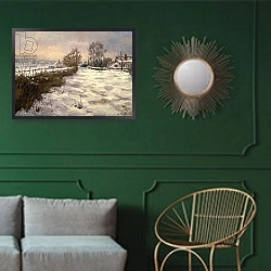 «January Fall» в интерьере классической гостиной с зеленой стеной над диваном