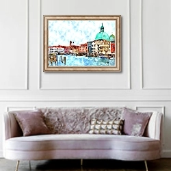 «Дома и гондолы в Венеции, Италия» в интерьере гостиной в классическом стиле над диваном