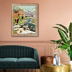 «Village by the River, 1992» в интерьере классической гостиной над диваном