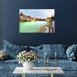 «Италия. Венето. Бассано дель Граппа» в интерьере современной гостиной в синем цвете