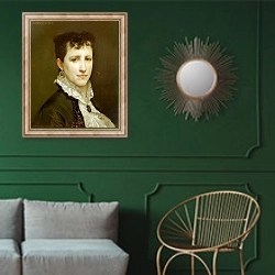 «Portrait de mademoiselle elizabeth gardner» в интерьере классической гостиной с зеленой стеной над диваном