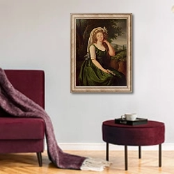 «Portrait of the Countess du Barry 1789» в интерьере гостиной в бордовых тонах