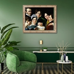 «The Dubufe Family in 1820» в интерьере гостиной в зеленых тонах