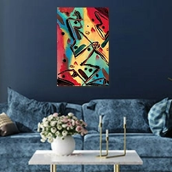 «Abstrakte Komposition» в интерьере современной гостиной в синем цвете