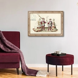«Figures From Tapestries, early 16th century» в интерьере гостиной в бордовых тонах