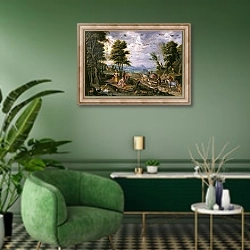 «Entering the Ark» в интерьере гостиной в зеленых тонах