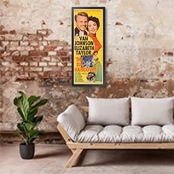 «Ретро-Реклама 216» в интерьере гостиной в стиле лофт над диваном