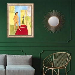 «Two Standing Figures, 1984» в интерьере классической гостиной с зеленой стеной над диваном