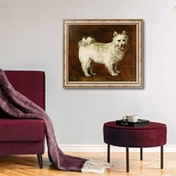 «Spitz Dog, c.1760-70» в интерьере гостиной в бордовых тонах