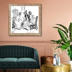 «'The spiteful old ladies', illustration from 'Pride & Prejudice'» в интерьере классической гостиной над диваном