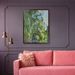 «Colorful iris meadow» в интерьере гостиной с розовым диваном