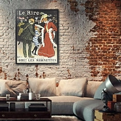 «Illustration for Le Rire 4» в интерьере гостиной в стиле лофт с кирпичной стеной
