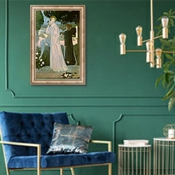 «Portrait of Mademoiselle Yvonne Lerolle in Three Poses, 1897» в интерьере в классическом стиле с зеленой стеной