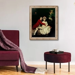 «John Parker and his sister Theresa, 1779» в интерьере гостиной в бордовых тонах