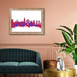 «Акварельный художественный оттиск лондонского горизонта» в интерьере классической гостиной над диваном