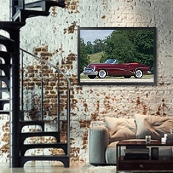 «Buick Skylark '1953» в интерьере двухярусной гостиной в стиле лофт с кирпичной стеной