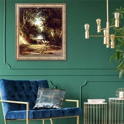 «Дорожка среди деревьев» в интерьере в классическом стиле с зеленой стеной