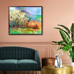 «Деревья в цвету 2» в интерьере классической гостиной над диваном