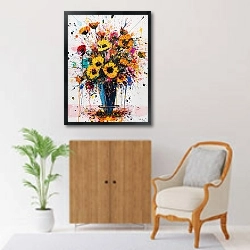 «Bouquet of garden flowers on a white background» в интерьере в классическом стиле над комодом «Bouquet of garden flowers on a white background» в интерьере в классическом стиле над комодом