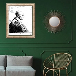 «Portrait of a bald-headed man, 1630» в интерьере классической гостиной с зеленой стеной над диваном