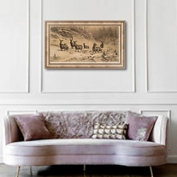 «Rotwild im Winter» в интерьере гостиной в классическом стиле над диваном