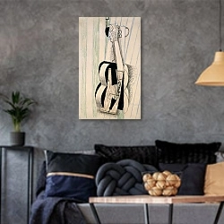 «Violin Hanging on a Wall» в интерьере гостиной в стиле лофт в серых тонах