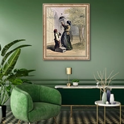 «The Lamplighter, from 'Les Femmes de Paris', 1841-42» в интерьере гостиной в зеленых тонах