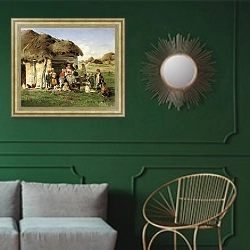 «Крестьянские дети. 1890 2» в интерьере классической гостиной с зеленой стеной над диваном