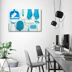 «Голубые инструменты для уборки» в интерьере современного офиса в минималистичном стиле
