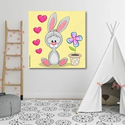 «Зайчик с сердечками и цветком» в интерьере детской комнаты для девочки с шалашом