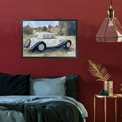 «The Green and White Bentley at Althorp» в интерьере спальни с акцентной стеной