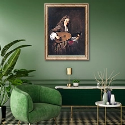 «Charles Mouton 1690» в интерьере гостиной в зеленых тонах
