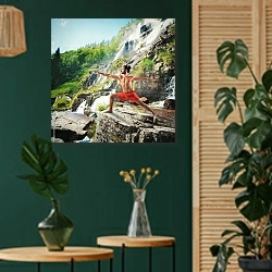 «Йога на природе» в интерьере в этническом стиле с зеленой стеной