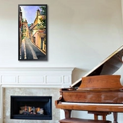 «Акварельная живопись, городской пейзаж» в интерьере классической гостиной над камином