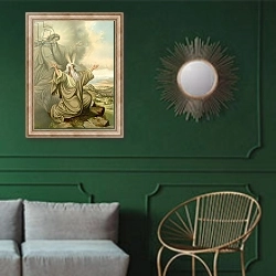 «The Lord shows Moses the Promised Land» в интерьере классической гостиной с зеленой стеной над диваном