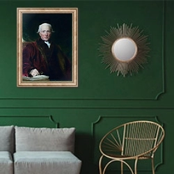 «Джон Юлиус Ангерстейн, 80» в интерьере классической гостиной с зеленой стеной над диваном