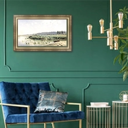 «Перед полуднем. 1885» в интерьере классической гостиной с зеленой стеной над диваном